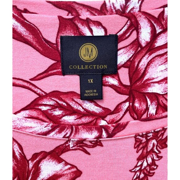 JM Collection Womens Pink Floral 3/4 Sleeve Top 1X  Rayon Blend Peach Kiss - Picture 5 of 7